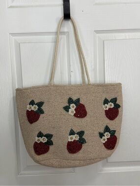 Made in India Tote Bag with Red Strawberry Embellishments